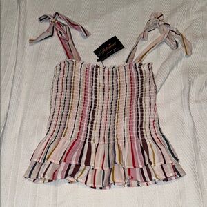 NWT Fashion Nova Pink and Brown Ruffled Smocked Tank Top
